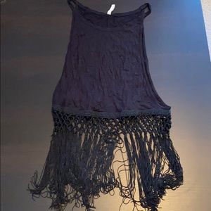 Black loose tank top with fringe